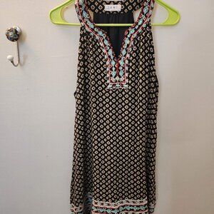 THML Navy Geometric Embroidery Faye Dress - Lined & Embroidered - Large‎